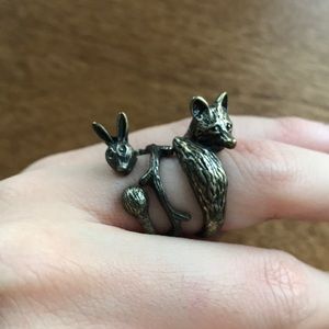 Fox, Rabbit, Twig Animal Trio Rings